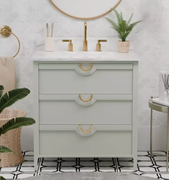 Yulan 30.5 -in Vanity Combo Green With White Quartz Top
