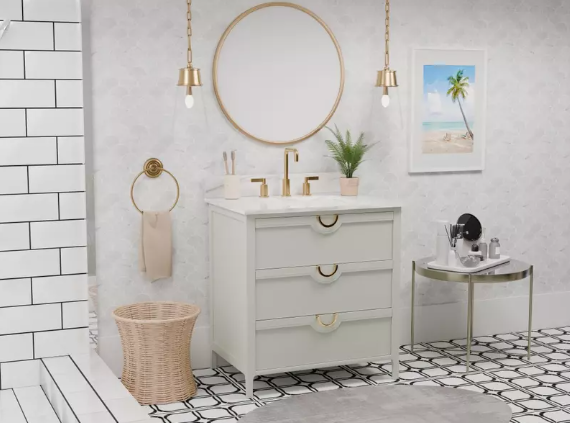 Yulan 30.5 -in Vanity Combo Green With White Quartz Top