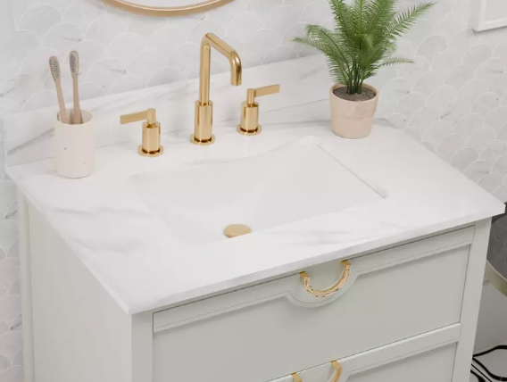 Yulan 30.5 -in Vanity Combo Green With White Quartz Top