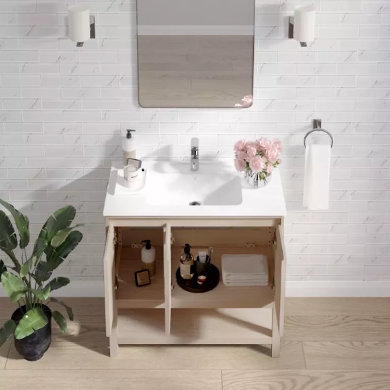 Mena Vanity Coastal Oak With Porcelain Top