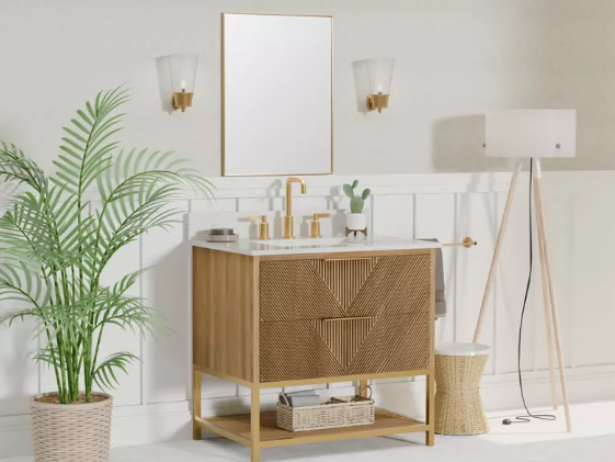 Waymart 30.5 -in Vanity Combo Brown Oak with White Quartz Top