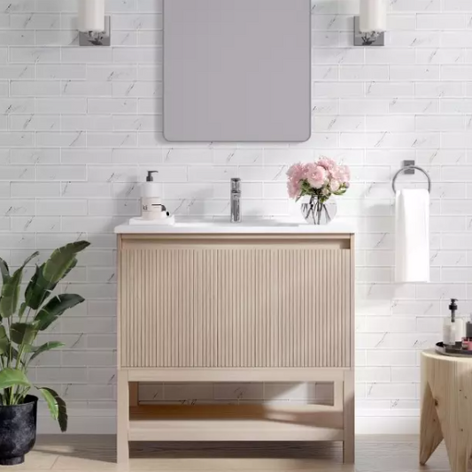 Mena Vanity Coastal Oak With Porcelain Top
